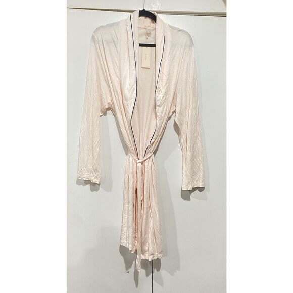 Other - Eberjey Women's Gisele Tuxedo Robe Blush Pink Blue Trimming Long Sleeves Rayon